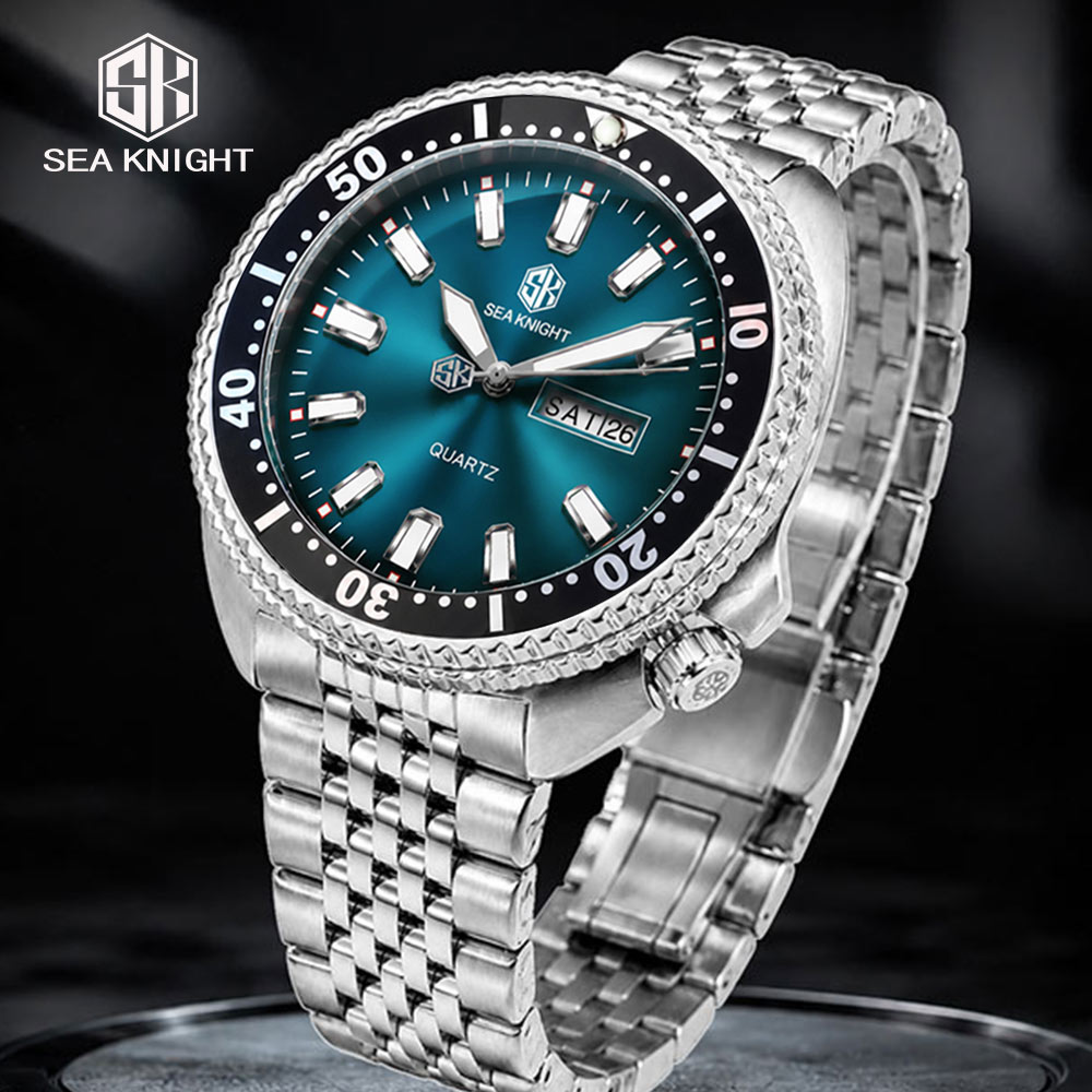 Smartwatch New Watches - SEA KNIGHT นาฬิกาควอตซ์หรูหราสำหรับผู้ชาย ดีไซน์ขอบหน้าปัดหมุนได้ พร้อมฟังก์ชันเรืองแสง แสดงวันที่และวันในสัปดาห์