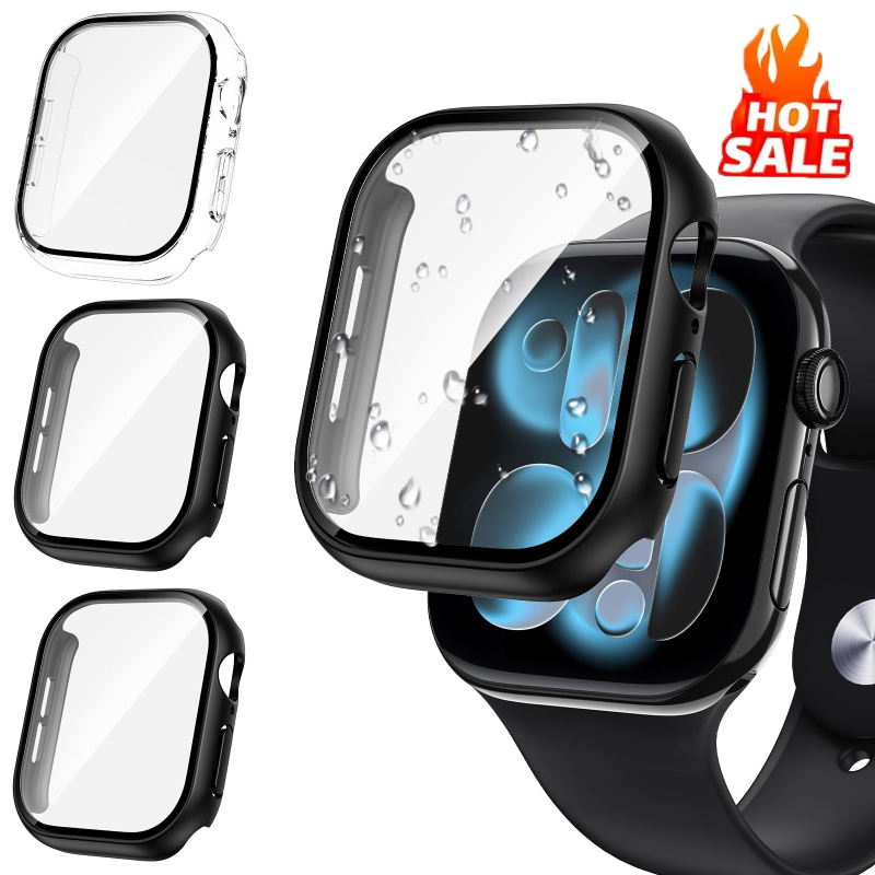Iwatch Smartwatch Series 7 - 3 ชิ้นแก้ว + ฝาครอบสำหรับแอปเปิ้ลวอทช์กรณี 46-42-44-40-45-41 มม.กันชนป้องกันหน้าจอไอวอทช์