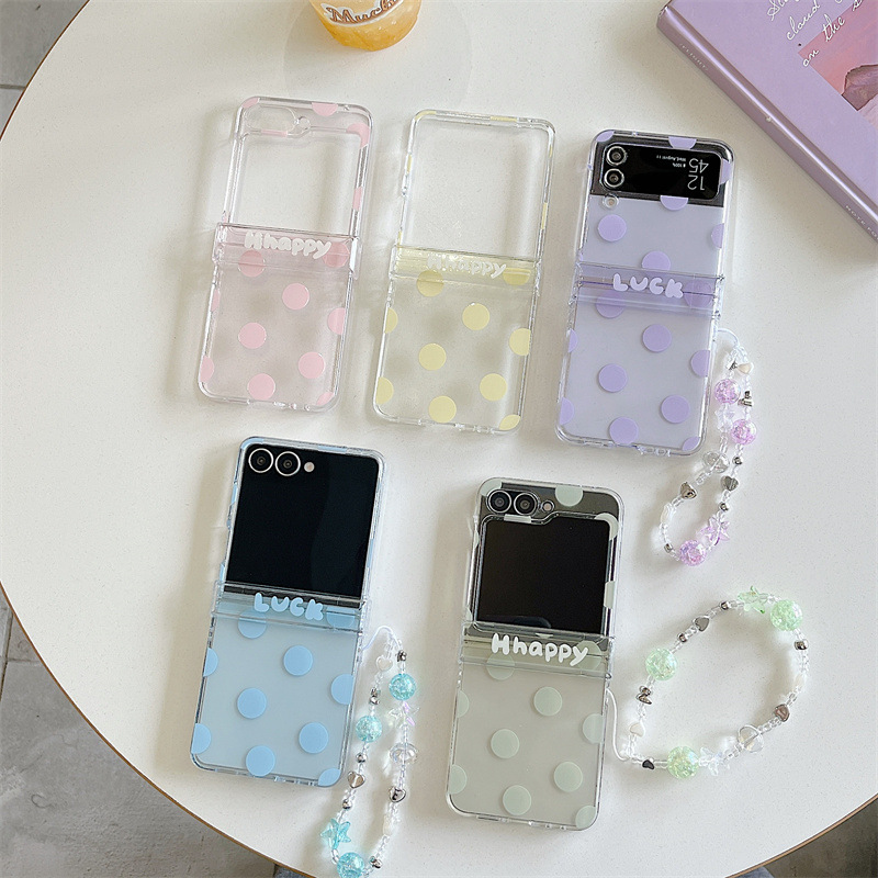 Samsung Galaxy Strap - เคสโทรศัพท์ลายจุดสีลูกกวาดสไตล์เกาหลี พร้อมสายคล้องข้อมือ สำหรับ Samsung Galaxy Z