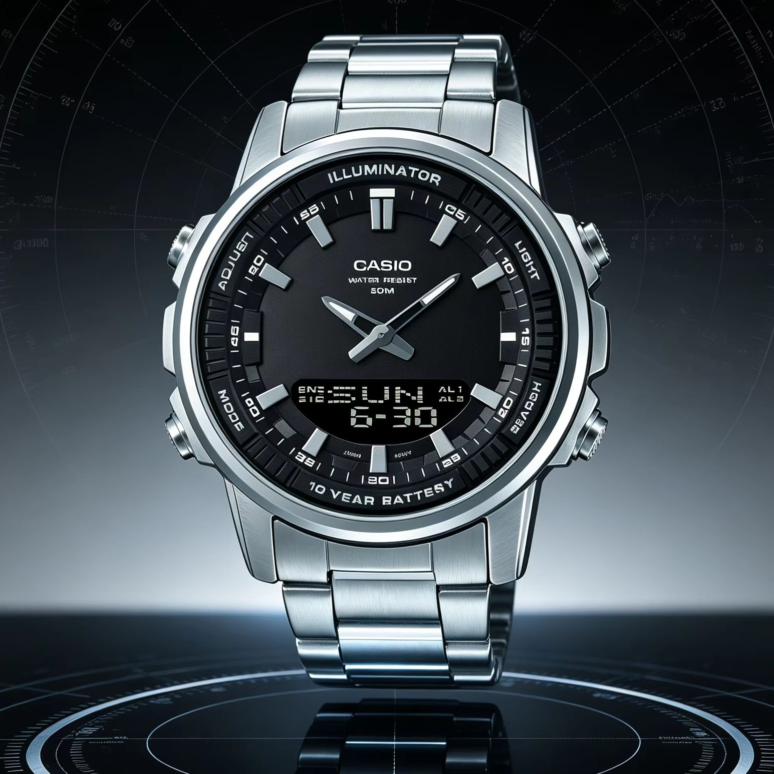 Smartwatch Casio Watches For Men - คาสิโอ AMW‑880D | นาฬิกาข้อมือผู้ชายสแตนเลส | กันน้ำได้ลึก