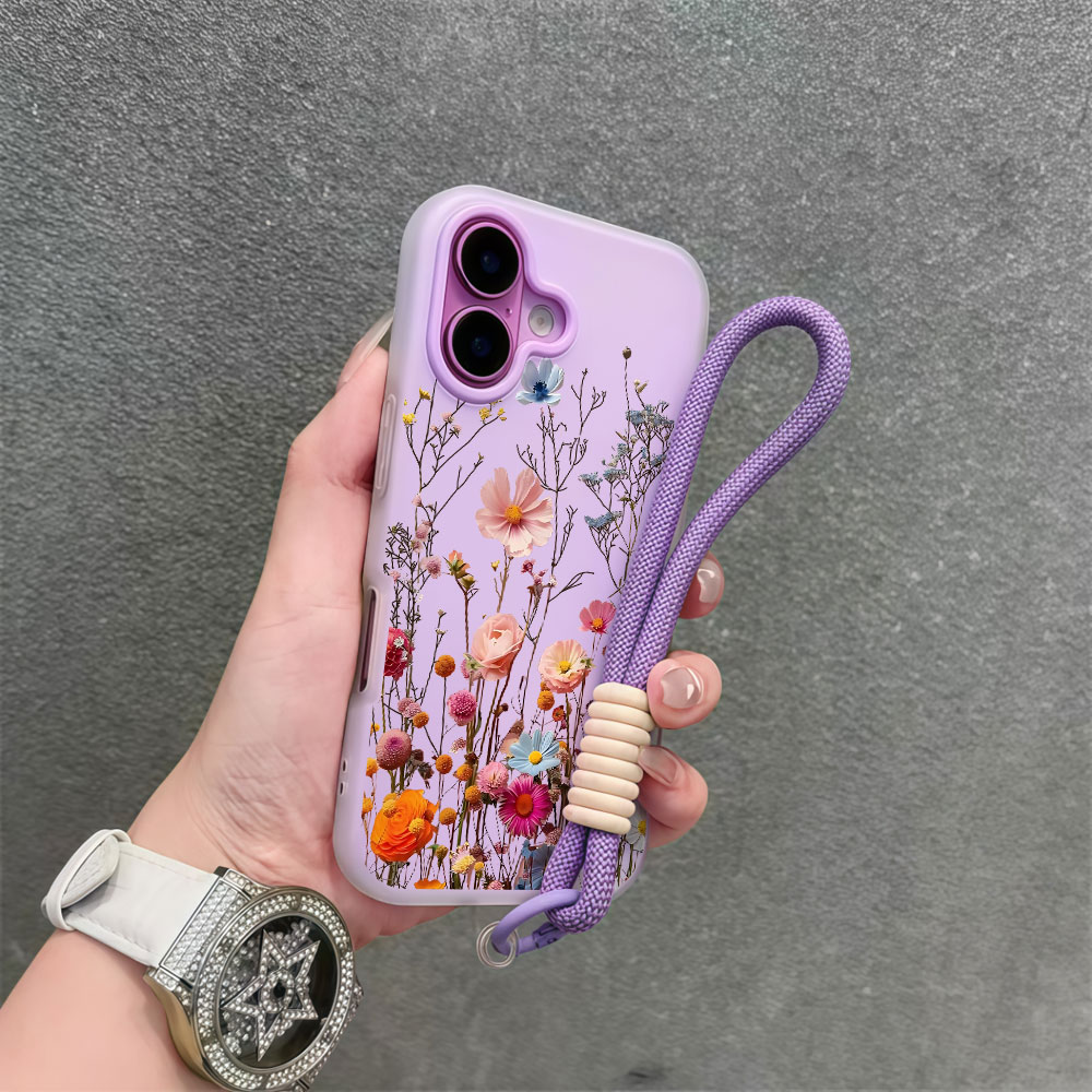Samsung Galaxy Strap - เคสโทรศัพท์ลายดอกไม้หลากสีพร้อมสายคล้องมือ สำหรับ Samsung Galaxy S26 S25