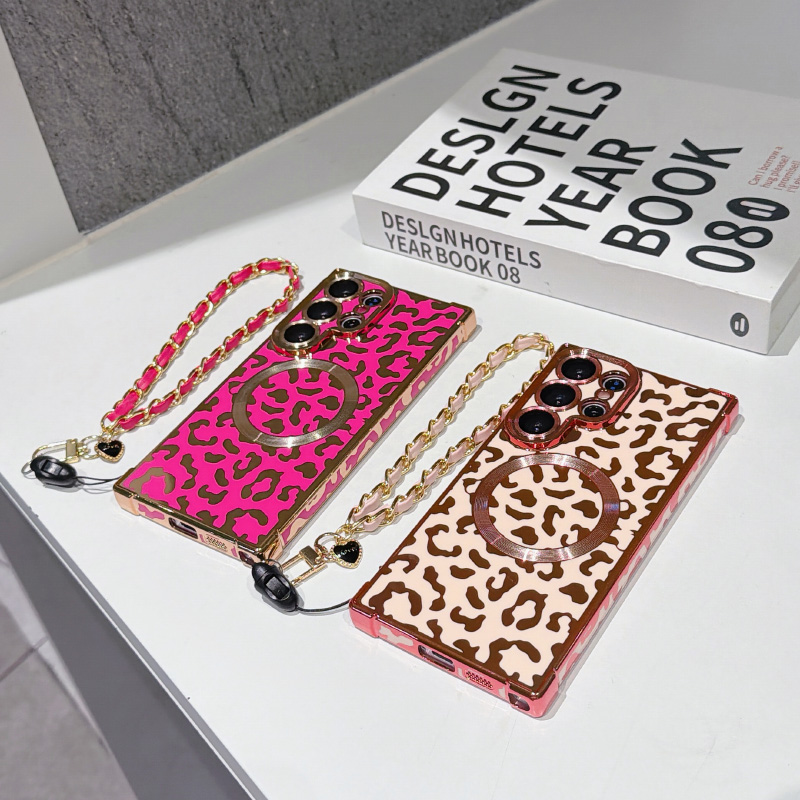 Samsung Galaxy Strap - เคสโทรศัพท์ลายเสือดาวแบบแม่เหล็ก Magstfe พร้อมสายคล้องมือ เหมาะสำหรับ Samsung Galaxy