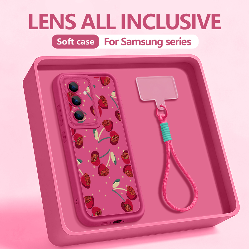 Samsung Galaxy Strap - เคสโทรศัพท์ลายเชอร์รี่เล็กพร้อมสายคล้อง สำหรับ Samsung Galaxy S26 S25