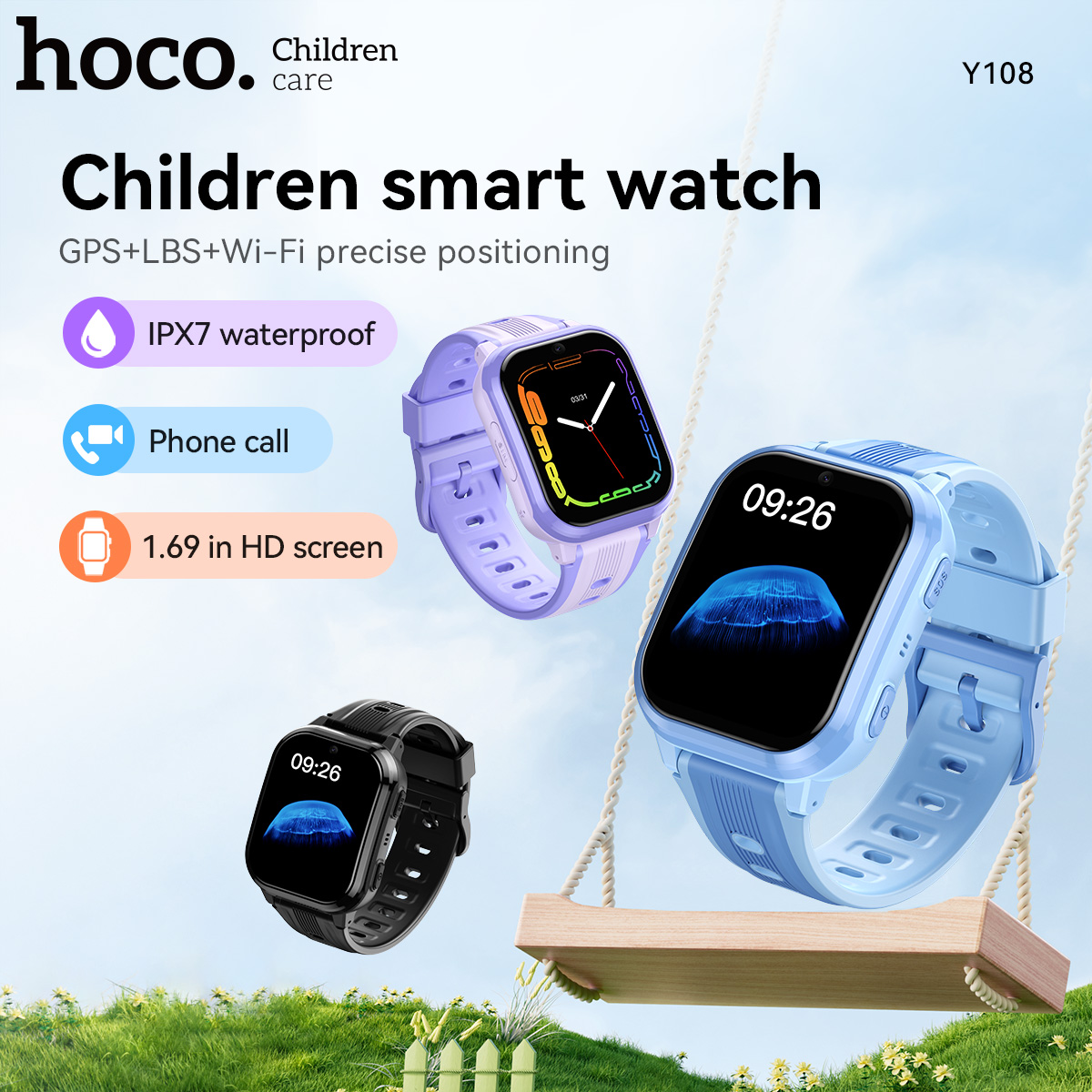 Smartwatch Watches For Kids - นาฬิกาสมาร์ทวอทช์เด็ก HOCO Y108 หน้าจอโค้ง HD LCD