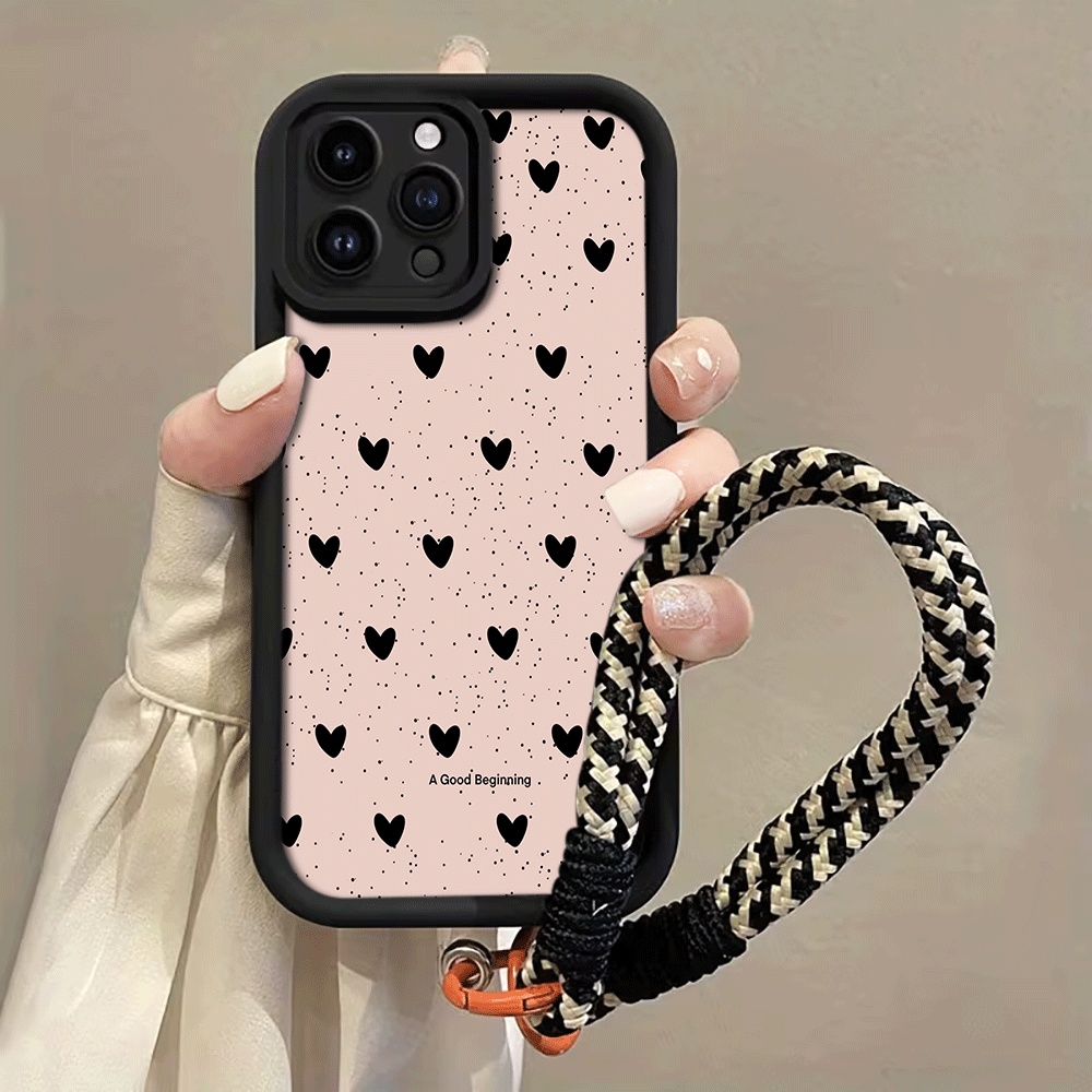 Samsung Galaxy Strap - เคสโทรศัพท์ลายหัวใจสีดำพร้อมสายคล้อง สำหรับ Samsung Galaxy Note 20