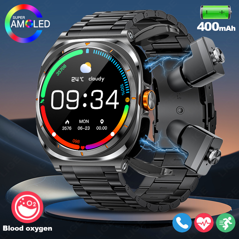 LIGE 2025 นาฬิกาหูฟังไร้สาย 2- - Smartwatch Running Watches For Men บทวิจารณ์และราคา