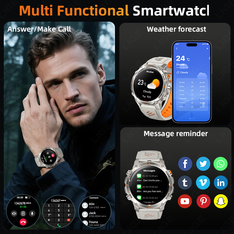 นาฬิกาสมาร์ทวอทช์ LIGE รุ่นทนท - Smartwatch Watches For Mens บทวิจารณ์และราคา